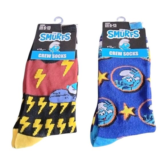 The Smurfs Crew Socks Pack Of 2 Pairs Size 6-13 Adult - Picture 1 of 6